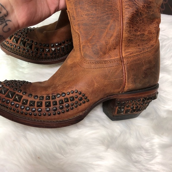 LUCCHESE COWGIRL BROWN STUDDED BOOTS - Picture 4 of 7